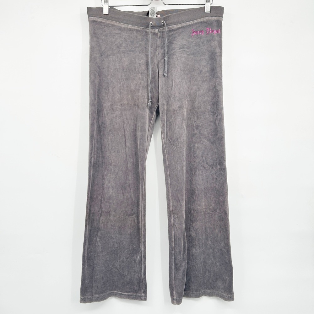 Juicy Couture Womens Grey Velour Y2K McBling Juicy Royal Low Rise Track Pants M